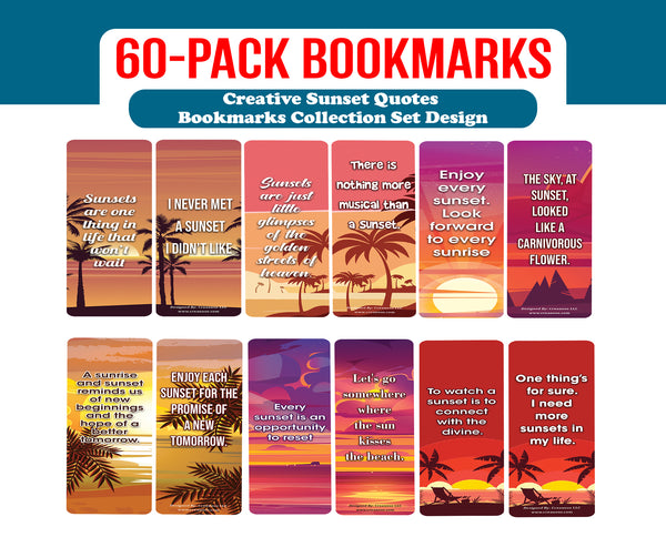 Creanoso Creative Sunset Quotes Bookmarks (10-Sets X 6 Cards) â€“ Daily Inspirational Card Set â€“ Interesting Book Page Clippers â€“ Great Gifts for Adults and Professionals