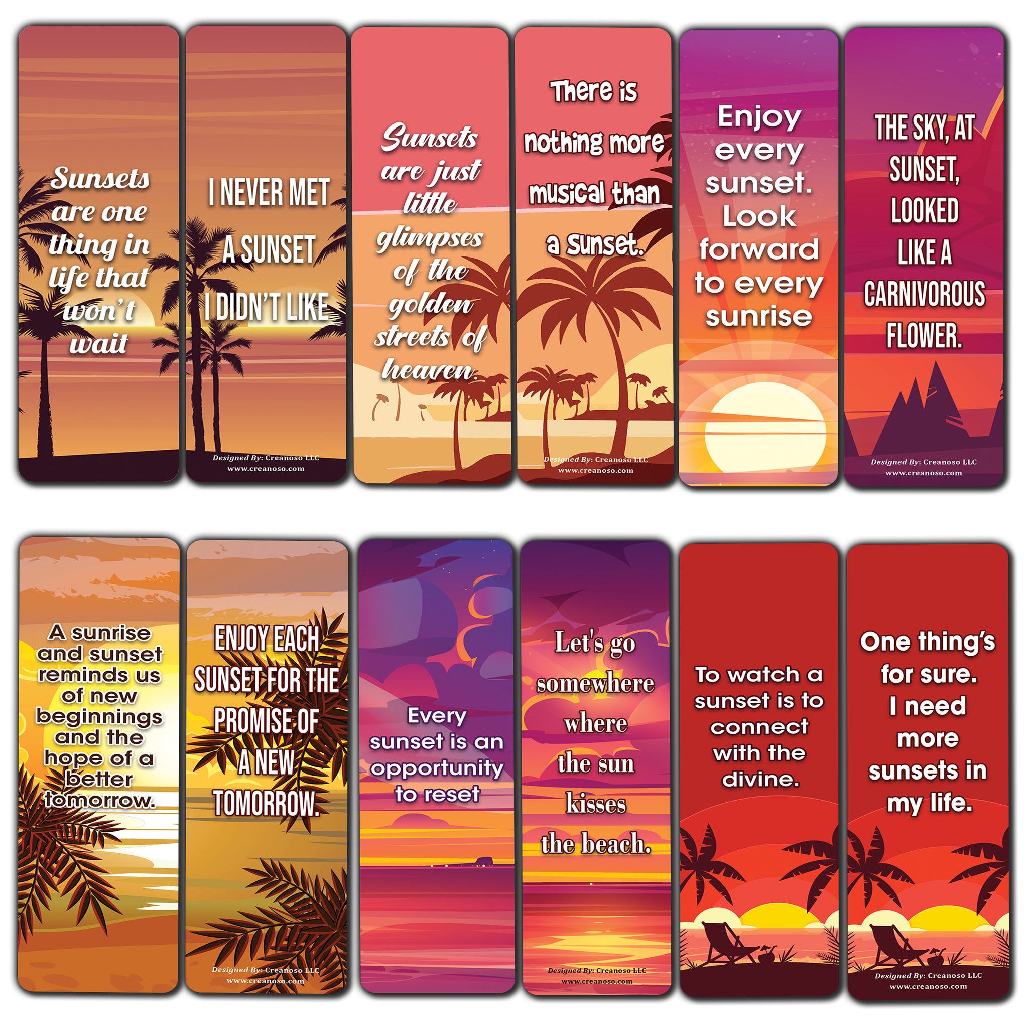 Creanoso Creative Sunset Quotes Bookmarks (2-Sets X 6 Cards) â€“ Daily Inspirational Card Set â€“ Interesting Book Page Clippers â€“ Great Gifts for Adults and Professionals