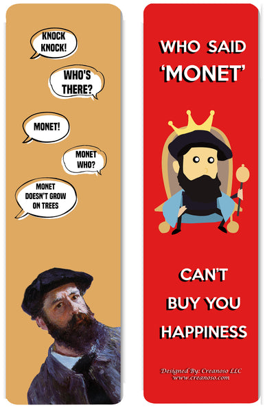 Creanoso Funny Bookmark Series 2 - Monet Jokes - Motivating and Humorous Monet Related Quotes