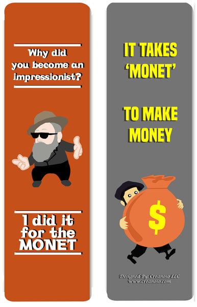Creanoso Funny Bookmark Series 2 - Monet Jokes - Motivating and Humorous Monet Related Quotes