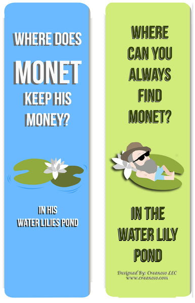 Creanoso Funny Bookmark Series 2 - Monet Jokes - Motivating and Humorous Monet Related Quotes