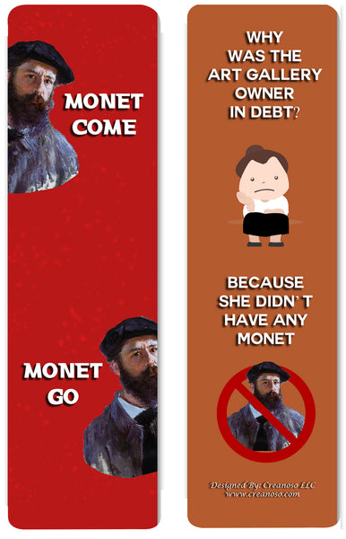 Creanoso Funny Bookmark Series 2 - Monet Jokes - Motivating and Humorous Monet Related Quotes
