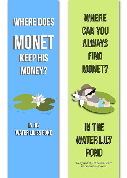 Creanoso Funny Bookmark Series 2 - Monet Jokes (60-Pack) Ã¢â‚¬â€œ Six Assorted Quality Bookmarks Bulk Set Ã¢â‚¬â€œ Premium Gift for Bibliophiles Ã¢â‚¬â€œ Awesome Bookmarks Giveaways Ã¢â‚¬â€œ Stocking Stuffers Gift Ideas