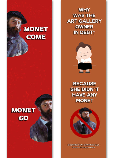 Creanoso Funny Bookmark Series 2 - Monet Jokes (60-Pack) Ã¢â‚¬â€œ Six Assorted Quality Bookmarks Bulk Set Ã¢â‚¬â€œ Premium Gift for Bibliophiles Ã¢â‚¬â€œ Awesome Bookmarks Giveaways Ã¢â‚¬â€œ Stocking Stuffers Gift Ideas