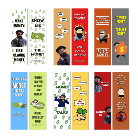 Creanoso Funny Bookmark Series 2 - Monet Jokes (60-Pack) Ã¢â‚¬â€œ Six Assorted Quality Bookmarks Bulk Set Ã¢â‚¬â€œ Premium Gift for Bibliophiles Ã¢â‚¬â€œ Awesome Bookmarks Giveaways Ã¢â‚¬â€œ Stocking Stuffers Gift Ideas