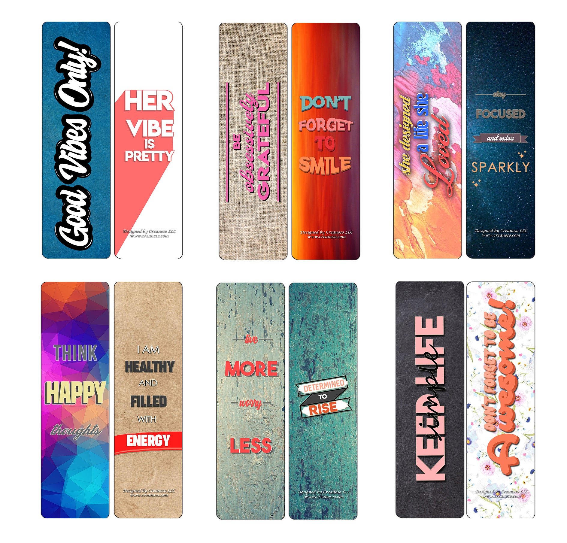Creanoso She designed a Life She Loved Bookmarks (60-Pack) - Six Assorted Quality Bookmarker Cards Bulk Set Ã¢â‚¬â€œ Premium Gift for Girls, Teens, & Women, Adults Ã¢â‚¬â€œ Party Favors