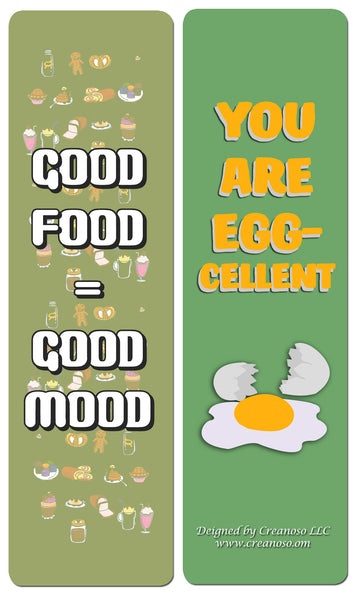 Creanoso Funny Food Sayings Bookmarks (60- Pack) - Premium Gift Set - Awesome Bookmarks for Adult Men & Women, Teens, Food Lovers- Six Bulk Assorted Bookmarks Designs - Business Giveaways