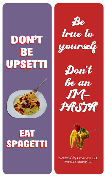 Creanoso Funny Food Sayings Bookmarks (60- Pack) - Premium Gift Set - Awesome Bookmarks for Adult Men & Women, Teens, Food Lovers- Six Bulk Assorted Bookmarks Designs - Business Giveaways