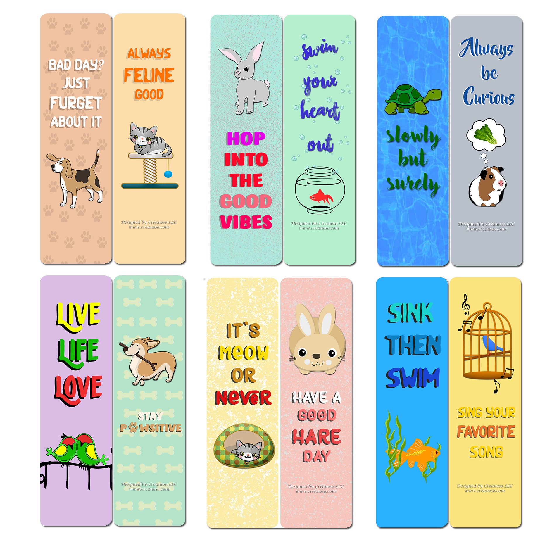 Creanoso Cute Animal Motivational Quotes Bookmarks (60-Pack) - Unique Gift Set for Kids, Teens, and Adults