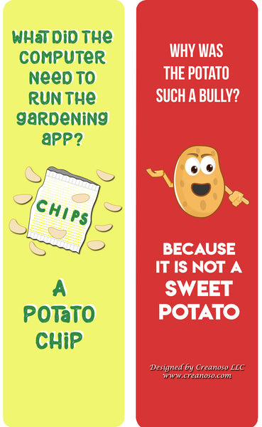 Creanoso Jokes About Potato Bookmarks (30-Pack) - Assorted Gift Set Card Pack - Awesome Stocking Stuffers Gifts for Boys & Girls, Children, Teens