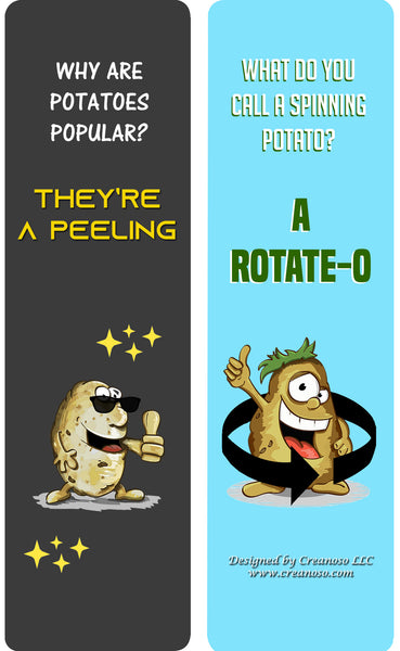 Creanoso Jokes About Potato Bookmarks (30-Pack) - Assorted Gift Set Card Pack - Awesome Stocking Stuffers Gifts for Boys & Girls, Children, Teens