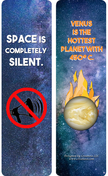 Creanoso Fun Facts about Space Bookmarks (60-Pack) - Bookmarker Giveaways for Science Lovers, Men, Women, Adults - Assorted Collection Bulk Set Page Clip - Unique Book Reading Rewards Incentive