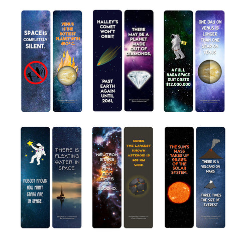 Creanoso Fun Facts about Space Bookmarks (60-Pack) - Bookmarker Giveaways for Science Lovers, Men, Women, Adults - Assorted Collection Bulk Set Page Clip - Unique Book Reading Rewards Incentive