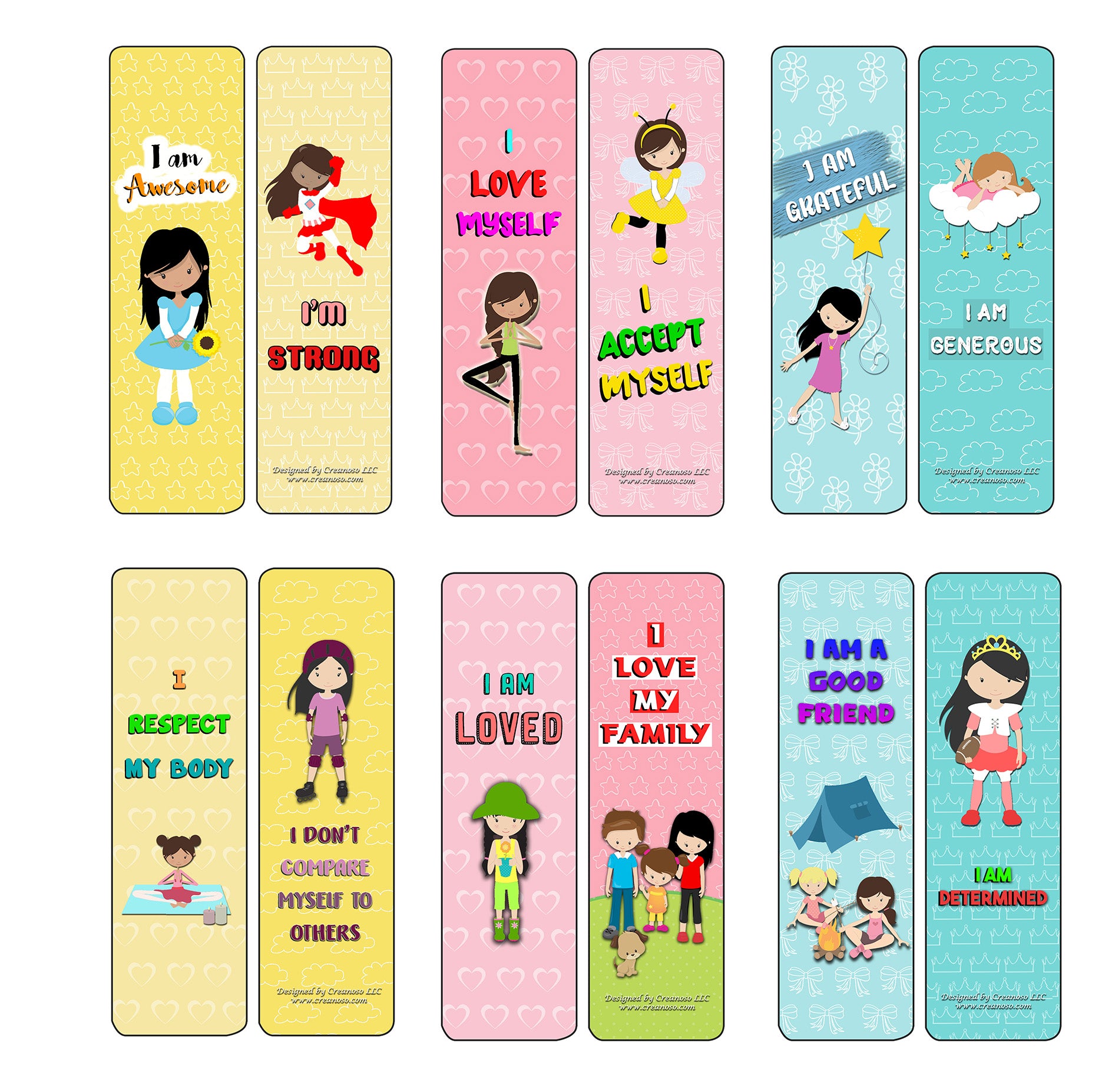 Creanoso Inspirational Cards Bookmarks for Girls - Positive Affirmations to Empower Girls ÃƒÂ¢Ã¢â€šÂ¬Ã¢â‚¬Å“ Great Collection Pack for Girls