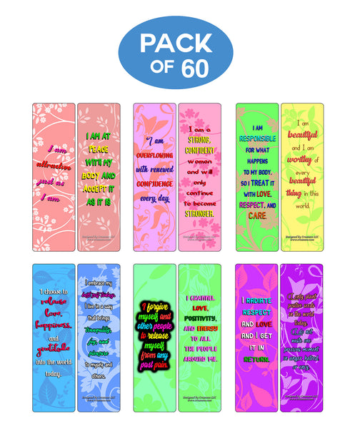 Creanoso Affirmation Cards for Women (60-Pack) - Six Assorted Quality Bookmarks Cards Bulk Set ÃƒÆ’Ã‚Â¢ÃƒÂ¢Ã¢â‚¬Å¡Ã‚Â¬ÃƒÂ¢Ã¢â€šÂ¬Ã…â€œ Premium Gift for Bibliophiles, Bookworms, Book Readers, Men & Women, Adults