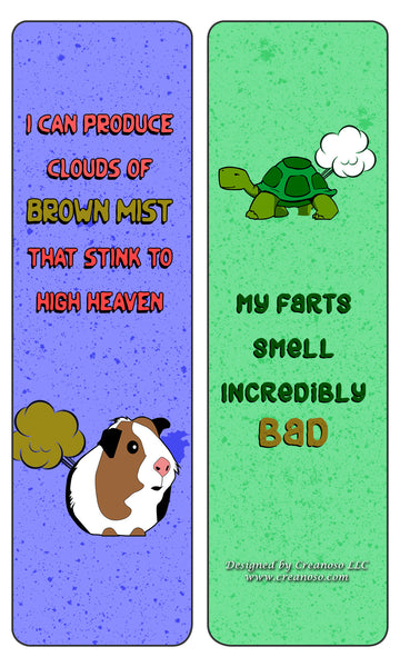 Creanoso Funny Animal Farting Bookmarks Series 1 (60-Pack) - Six Assorted Quality Bookmarker Cards Ã¢â‚¬â€œ Premium Gift for Bibliophiles, Bookworms, Book Readers - School Rewards & Incentives