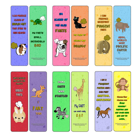 Creanoso Funny Animal Farting Bookmarks Series 1 (60-Pack) - Six Assorted Quality Bookmarker Cards Ã¢â‚¬â€œ Premium Gift for Bibliophiles, Bookworms, Book Readers - School Rewards & Incentives