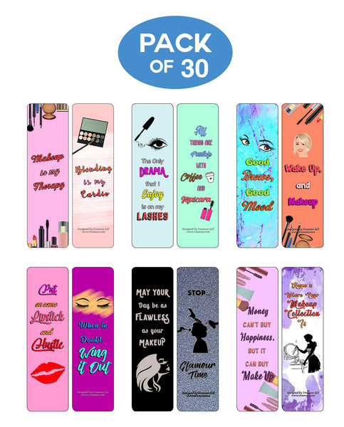Creanoso Make up Lovers Bookmarks (30-Pack) - Classroom and School Reward Incentives Children, Teens, Adults - Gift Ideas for Birthdays, Christmas, Graduation, & Weddings