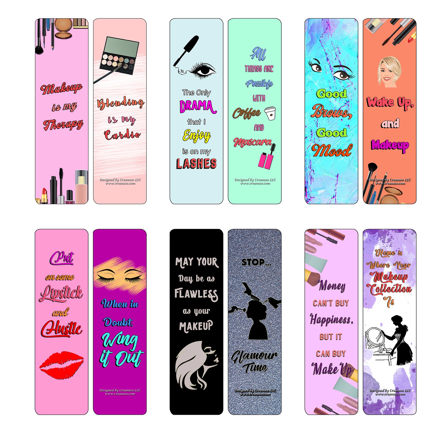 Creanoso Make up Lovers Bookmarks (30-Pack) - Classroom and School Reward Incentives Children, Teens, Adults - Gift Ideas for Birthdays, Christmas, Graduation, & Weddings