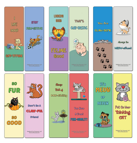 Creanoso Cat Puns Bookmarks - Motivating and Humorous Cat Related Quotes