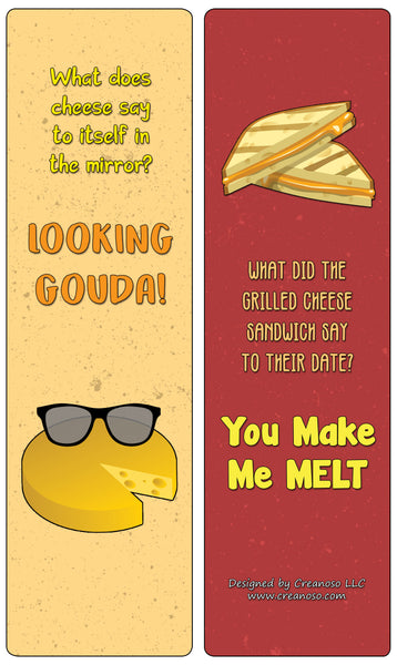 Creanoso Cheese Jokes Bookmarks (60-Pack) - Great Giveaways Collection Premium Bulk Gift Set Ã¢â‚¬â€œ Book Clip Ã¢â‚¬â€œ Party Favors Men, Women, Girls, Boys, Teens