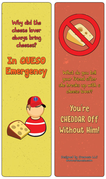 Creanoso Cheese Jokes Bookmarks (60-Pack) - Great Giveaways Collection Premium Bulk Gift Set Ã¢â‚¬â€œ Book Clip Ã¢â‚¬â€œ Party Favors Men, Women, Girls, Boys, Teens