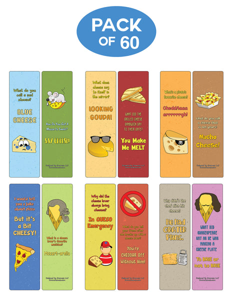 Creanoso Cheese Jokes Bookmarks (60-Pack) - Great Giveaways Collection Premium Bulk Gift Set Ã¢â‚¬â€œ Book Clip Ã¢â‚¬â€œ Party Favors Men, Women, Girls, Boys, Teens