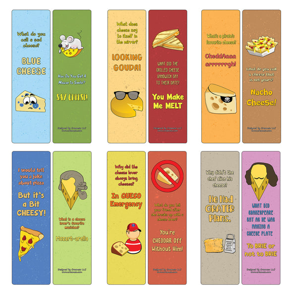 Creanoso Cheese Jokes Bookmarks (30-Pack) - Assorted Gift Set Card Pack Unique and Funny Design - Perfect School Classroom Incentives Rewards - Men, Women, Adult, Teens