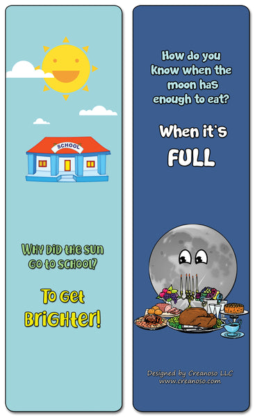 Creanoso Space Jokes Bookmarks - 12 Unique Humorous Outer Space Design - Premium Quality Card Stock