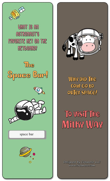 Creanoso Space Jokes Bookmarks - 12 Unique Humorous Outer Space Design - Premium Quality Card Stock