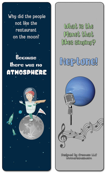 Creanoso Space Jokes Bookmarks - 12 Unique Humorous Outer Space Design - Premium Quality Card Stock