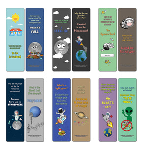Creanoso Space Jokes Bookmarks - 12 Unique Humorous Outer Space Design - Premium Quality Card Stock