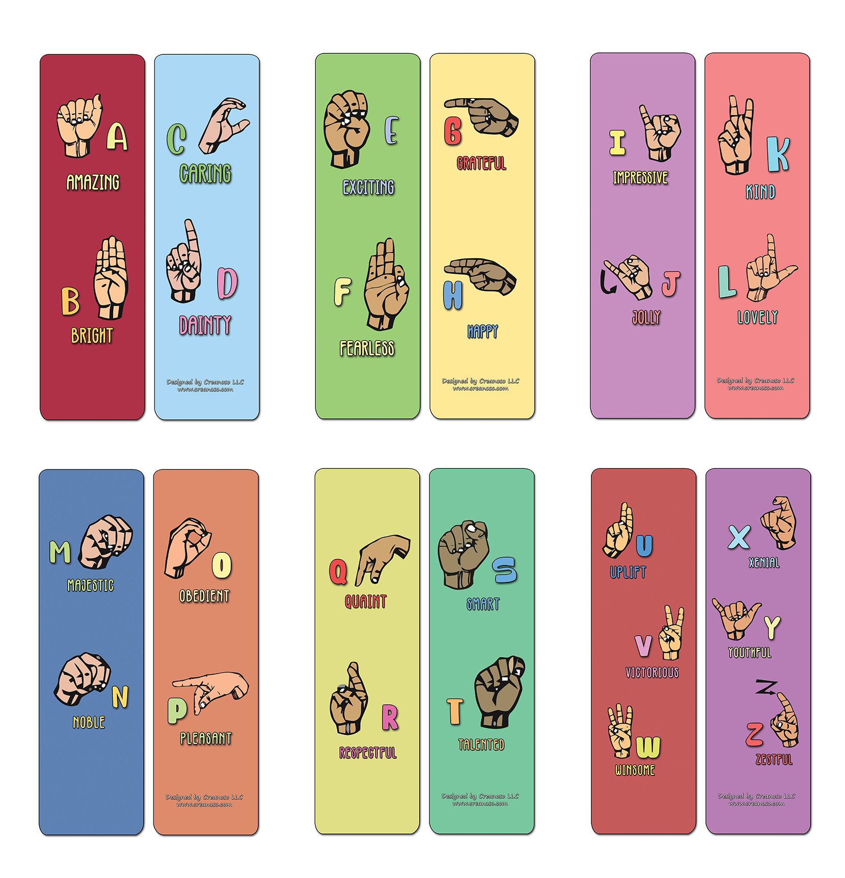 Creanoso Hand Signs Alphabet Bookmarks - Fun Way to Learn Basic Sign Language - Party Favors