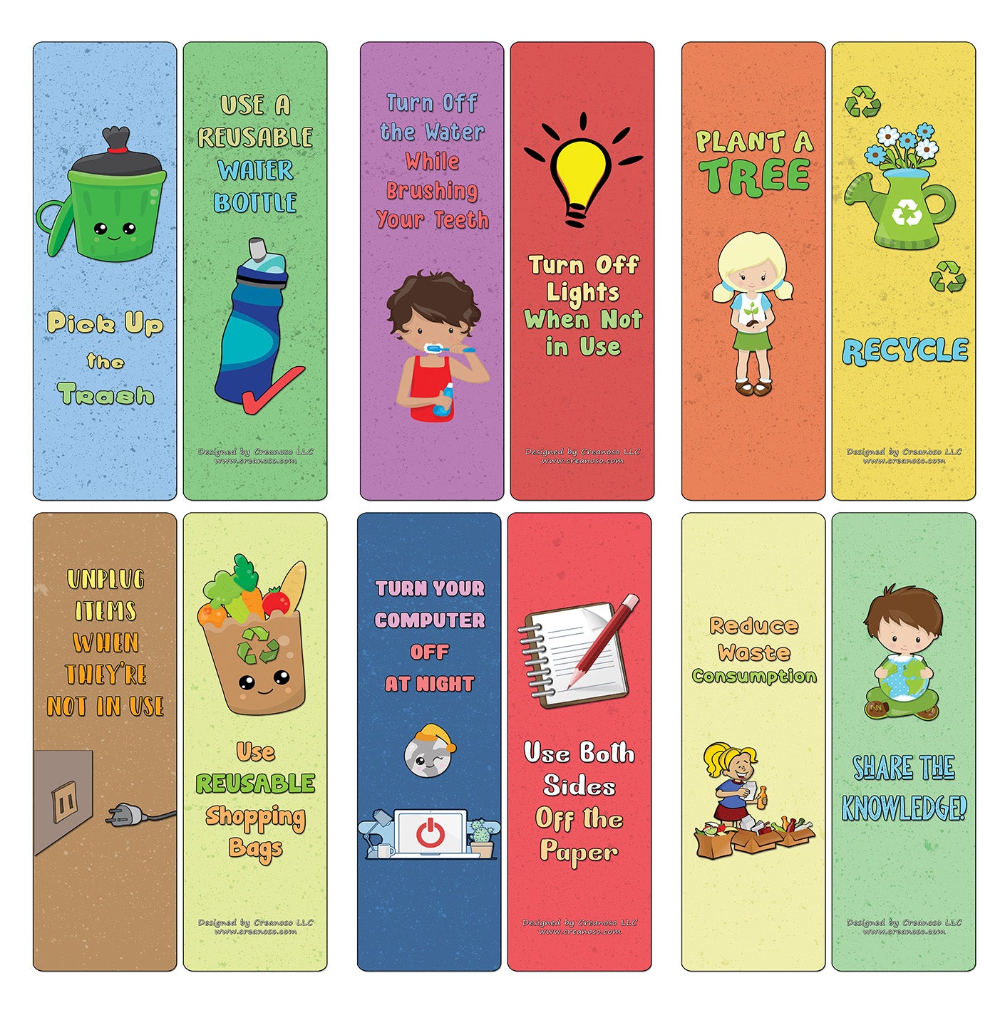 Creanoso Small Steps to Help the Environment Bookmarks (60-Pack) - Premium Quality Gift Ideas for Children, Teens, & Adults for All Occasions - Stocking Stuffers Party Favor & Giveaways