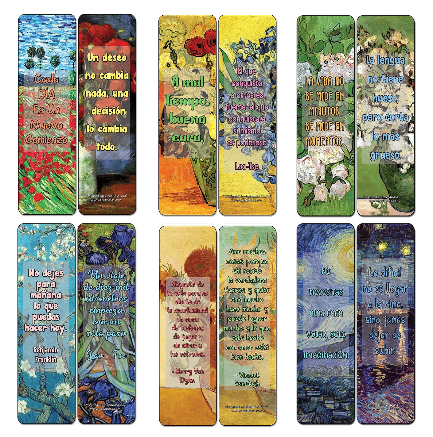 Creanoso Spanish Wisdom Quotes Bookmarks (60-Pack) - Premium Quality Gift Ideas for Children, Teens, & Adults for All Occasions - Stocking Stuffers Party Favor & Giveaways