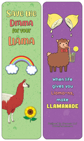 Creanoso Llama Bookmarks (30-Pack) - Assorted Designs for Children - Classroom Reward Incentives for Students - Stocking Stuffers Party Favors & Giveaways for Teens & Adults