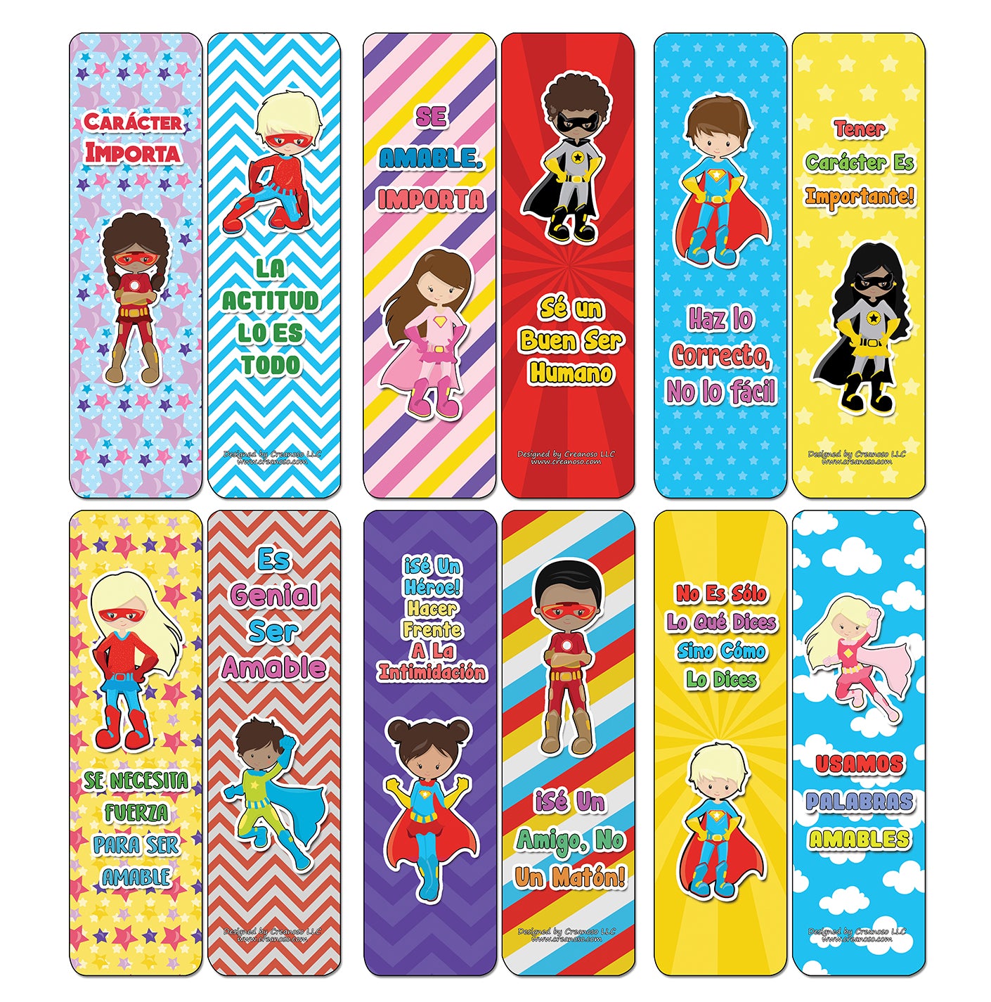 Creanoso Spanish Superhero Character Matters Bookmarks - Premium Gifts and Stocking Stuffers