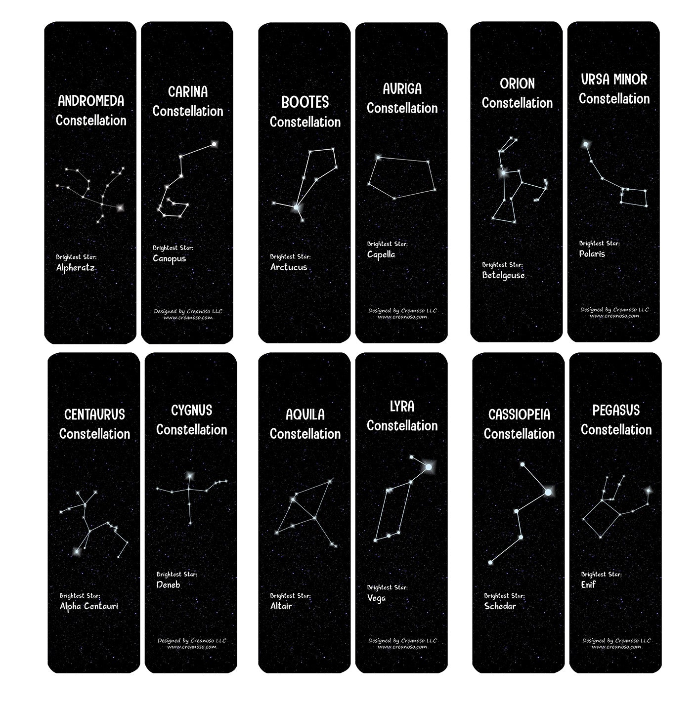 Creanoso Constellations and Their Brightest Stars Bookmarks Cards - Premium Quality Gift Set