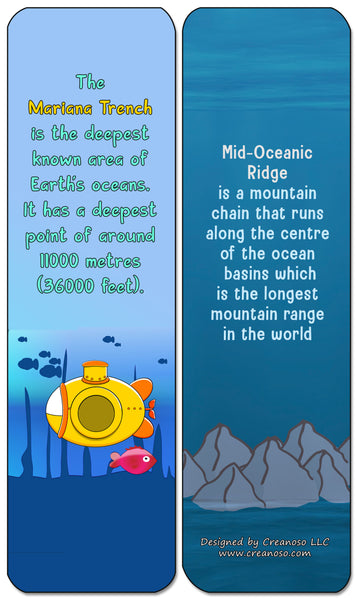 Ocean Fun Facts Bookmarks Cards - Premium Quality Gift Set & Stocking Stuffers