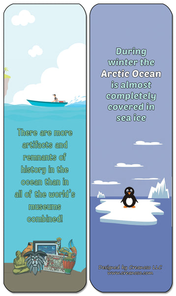 Ocean Fun Facts Bookmarks Cards - Premium Quality Gift Set & Stocking Stuffers