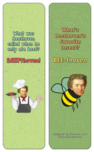 Creanoso Beethoven Jokes Bookmarks (60-Pack) - Premium Quality Gift Ideas for Children, Teens, & Adults for All Occasions - Stocking Stuffers Party Favor & Giveaways