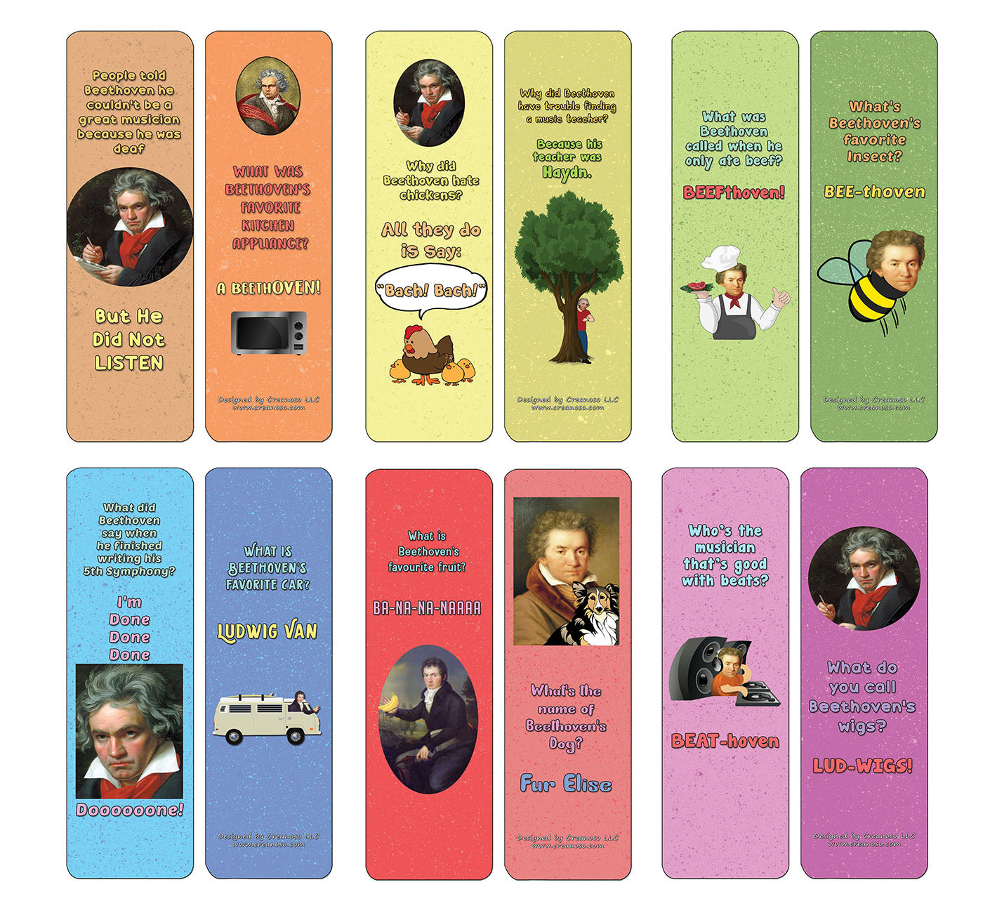 Creanoso Beethoven Jokes Bookmarks (60-Pack) - Premium Quality Gift Ideas for Children, Teens, & Adults for All Occasions - Stocking Stuffers Party Favor & Giveaways