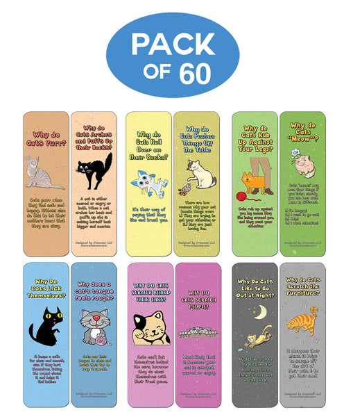 Creanoso Why Cats Do That Bookmarks (60-Pack) - Premium Quality Gift Ideas for Children, Teens, & Adults for All Occasions - Stocking Stuffers Party Favor & Giveaways
