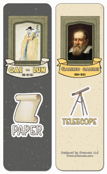 Creanoso Famous Male Inventors and Their Inventions Educational Bookmarks Cards - Premium Gift Set