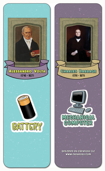 Creanoso Famous Male Inventors and Their Inventions Educational Bookmarks Cards - Premium Gift Set
