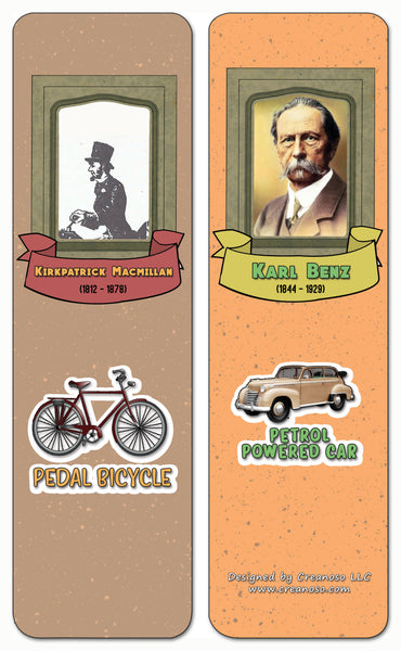 Creanoso Famous Male Inventors and Their Inventions Educational Bookmarks Cards - Premium Gift Set