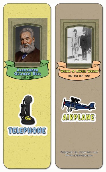 Creanoso Famous Male Inventors and Their Inventions Educational Bookmarks Cards - Premium Gift Set