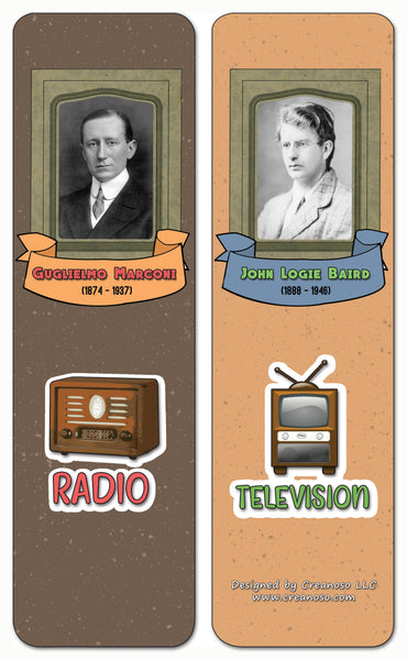 Creanoso Famous Male Inventors and Their Inventions Educational Bookmarks Cards - Premium Gift Set
