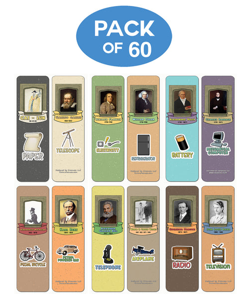 Creanoso Famous Male Inventors and Their Inventions Educational Bookmarks Cards - Premium Gift Set