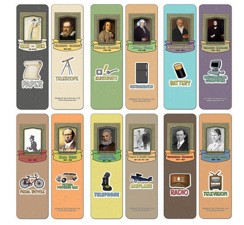 Creanoso Famous Male Inventors and Their Inventions Educational Bookmarks Cards - Premium Gift Set